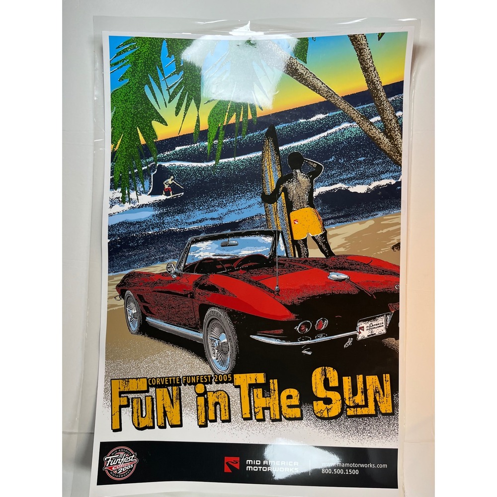 Mid America Motorworks Corvette Funfest 2005 Poster Fun in The Sun Red C2 23x35